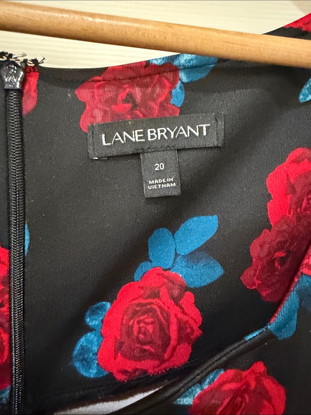 Lane Bryant Black Dress with Red Rose and Blue Leaf Print - Picture 2 of 3